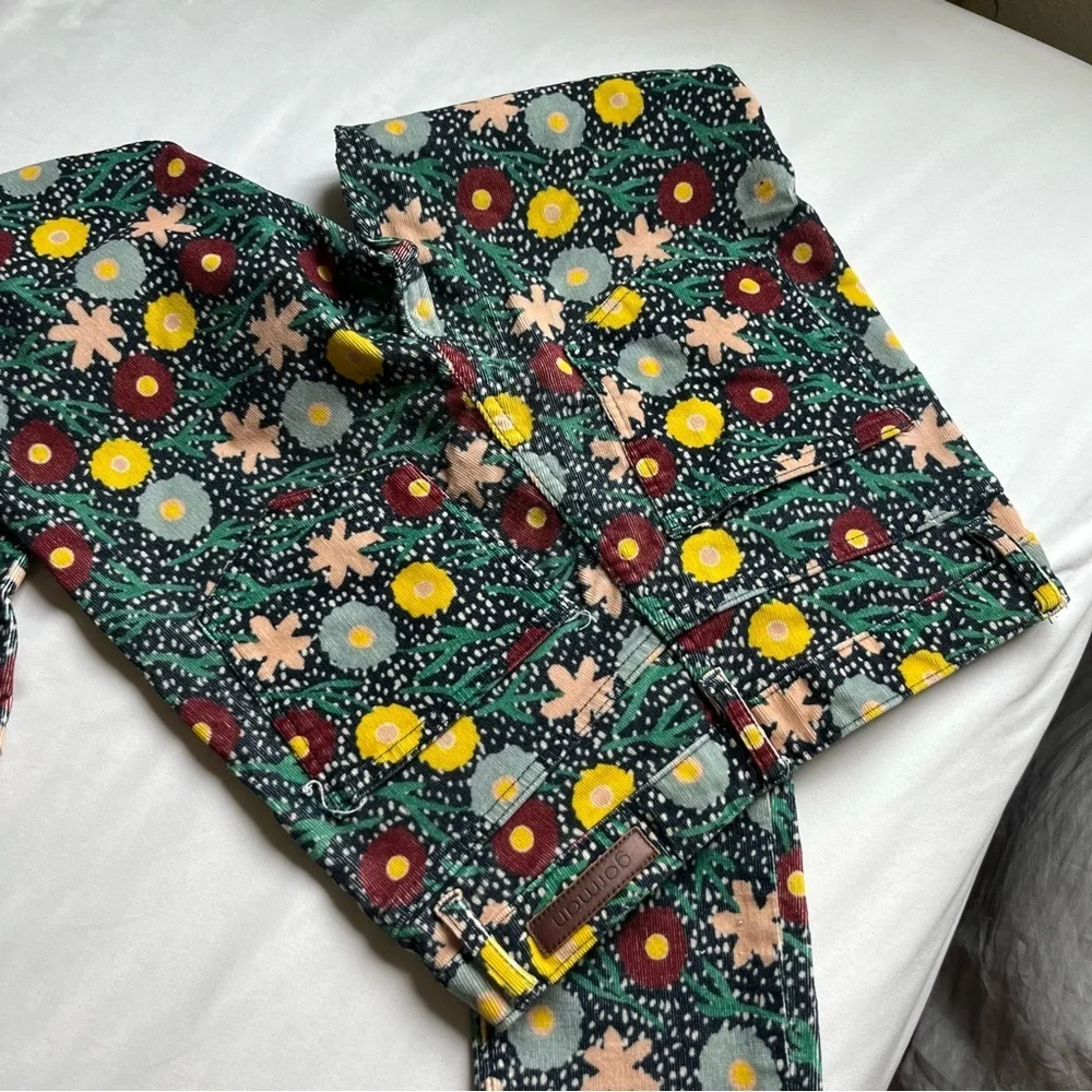 GORMAN black green multicolor floral corduroy slim‎ leg cropped pants